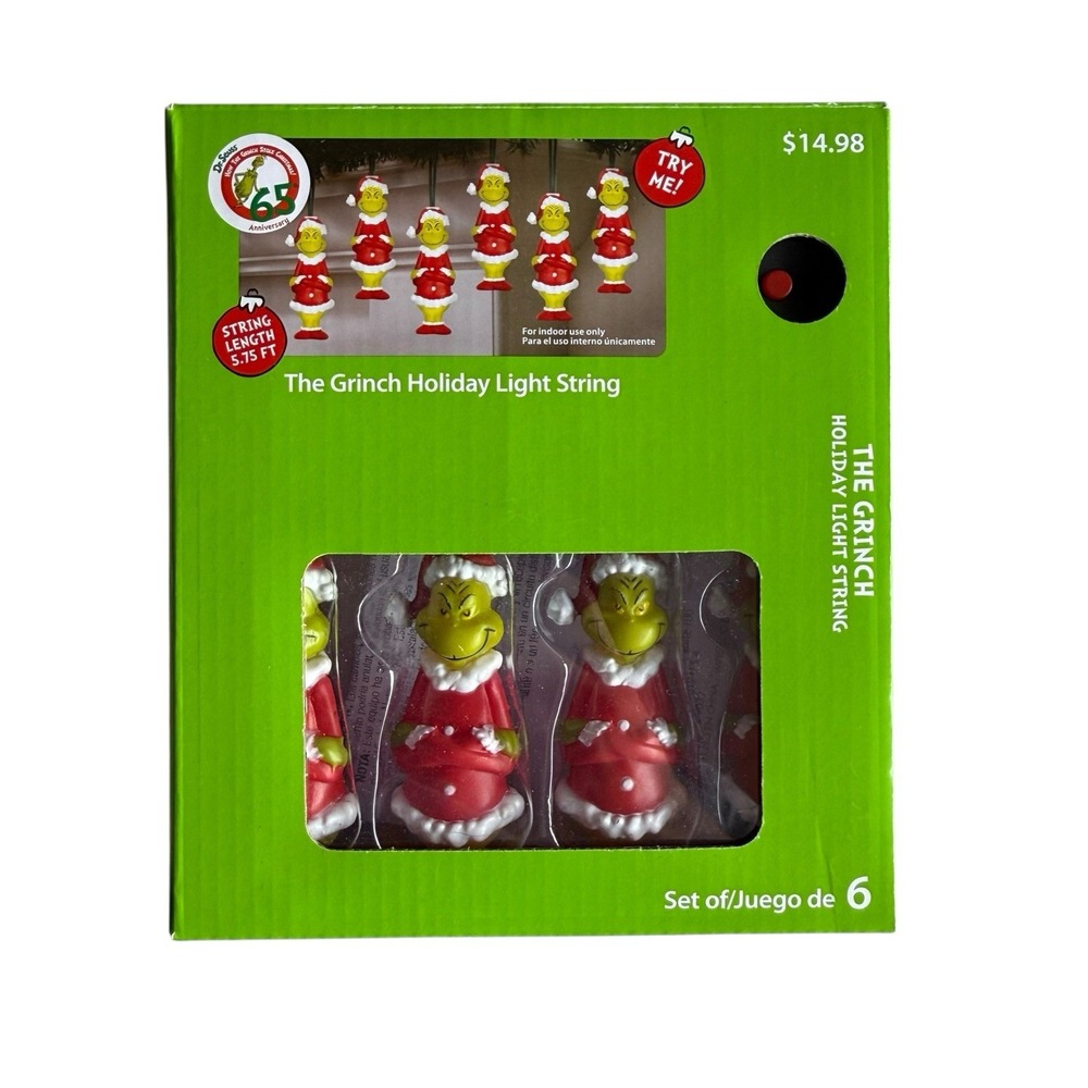 Gemmy Dr Seuss THE GRINCH 65th Anniversary Christmas LED 6 Light String‎ Set NEW